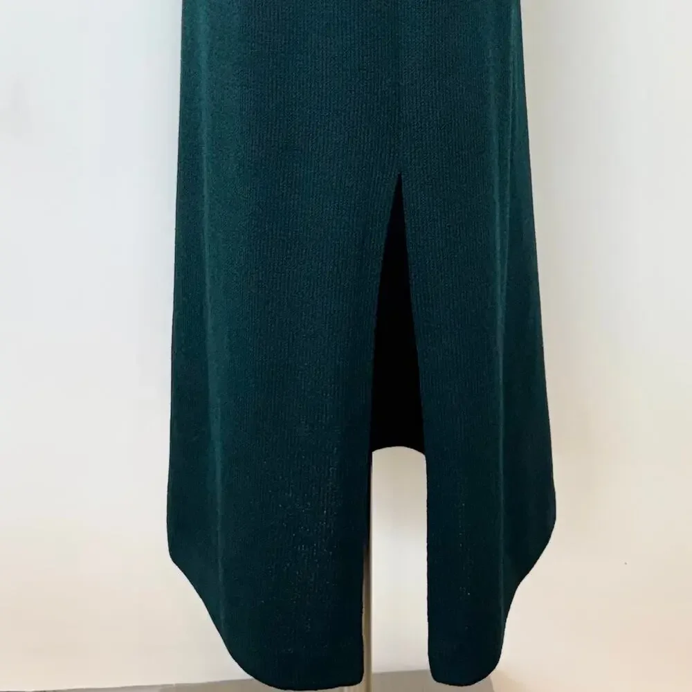 St. John Knit Maxi Skirt Side Slit Santana Wool Blend Dark Teal Green Size: M